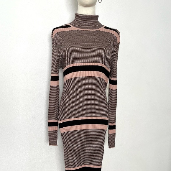 NWT Ribbed Striped Turtleneck Knit Maxi Dress - Picture 4 of 6